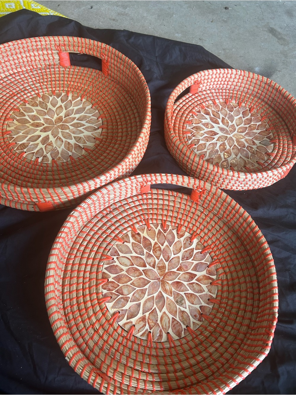 Handwoven Decorative Round Set - Orange and Natural